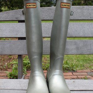 Hunter Original Rain Boots Tall Silver Shiny 8